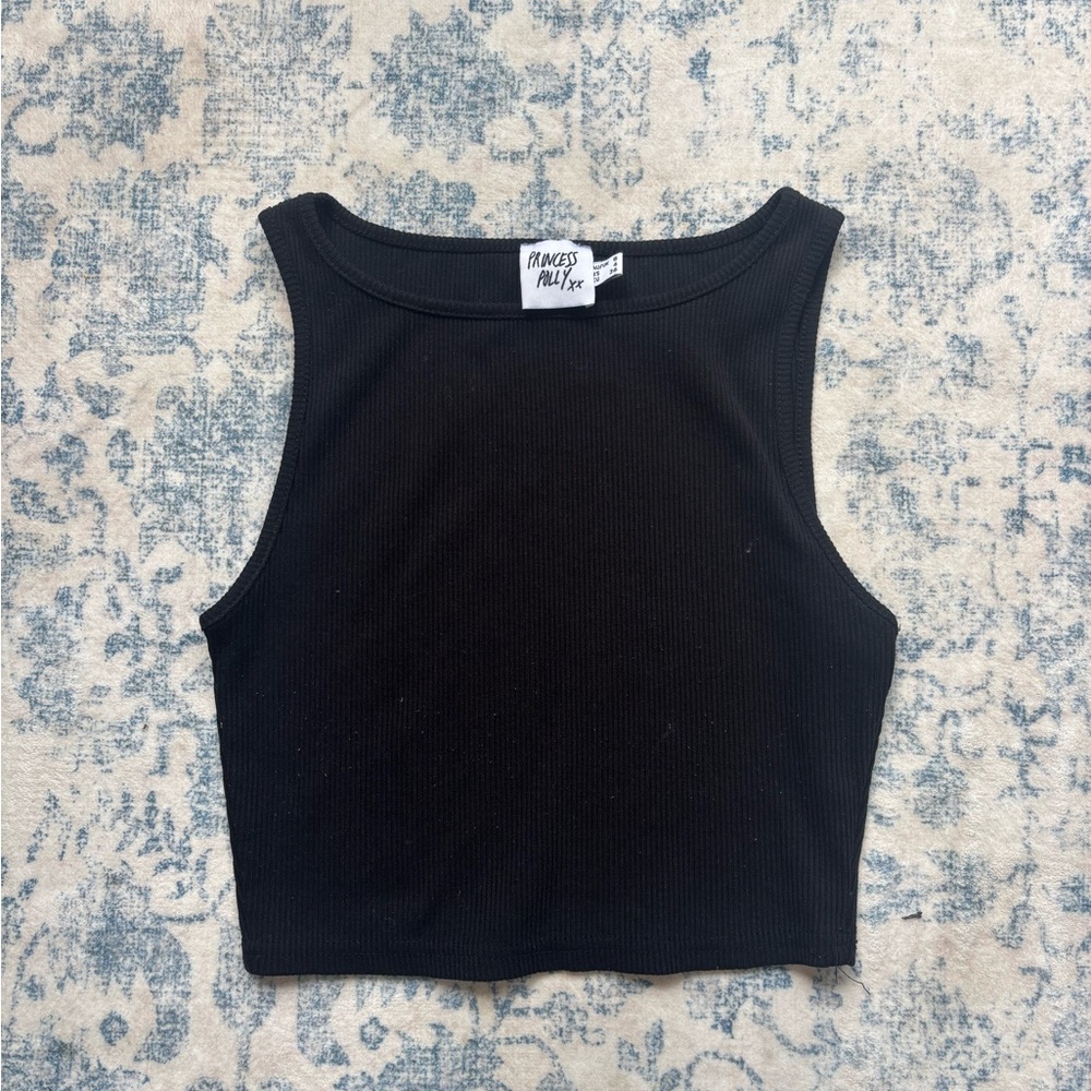 Princess Polly Black Ribbed Cropped Tank Top
